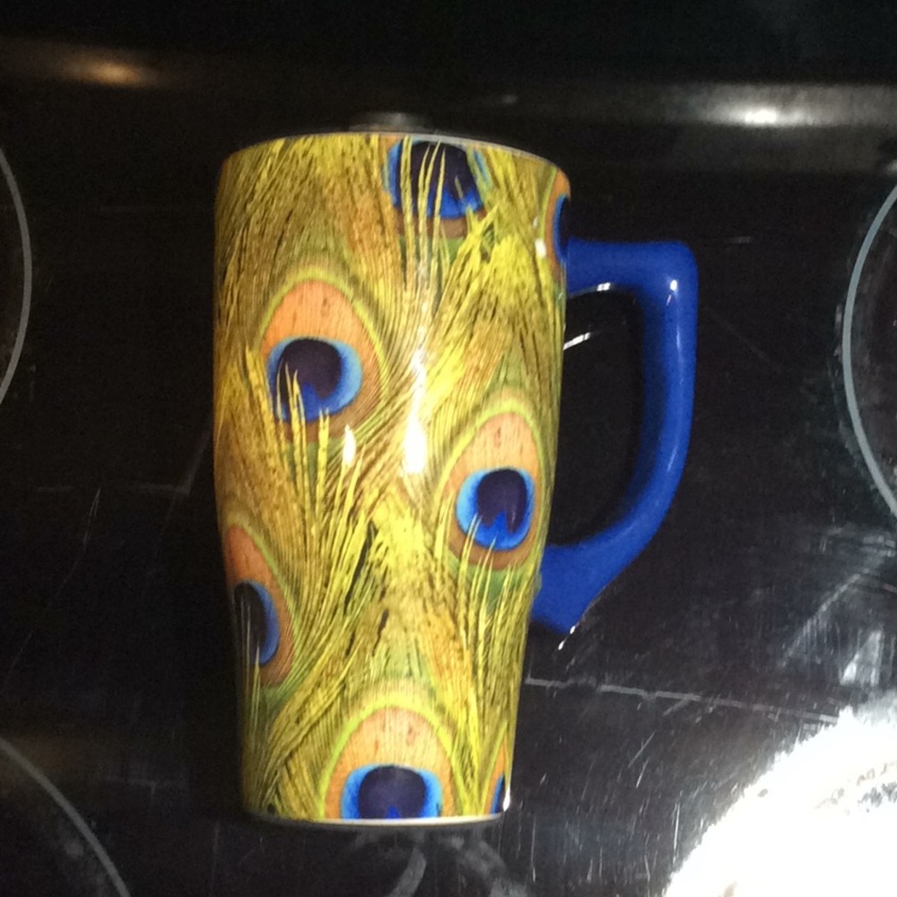 Peacock design insulated travel mug